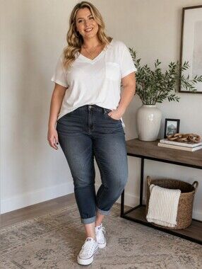 Tahari Kelly Mid-Rise Skinny Jeans Plus Size 22W Dark Wash Stretch Denim